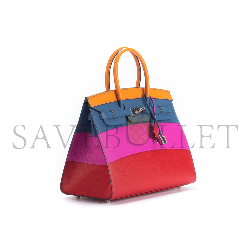 H**mes master birkin 35 epsom leather rainbow bag silver buckle h028326ck02 (35*28*18cm)
